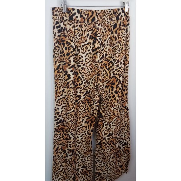 I.N.C Women's Sz. 10 Pull On Leopard Wide Leg Pants Linen Blend W/ Pockets - Picture 6 of 7